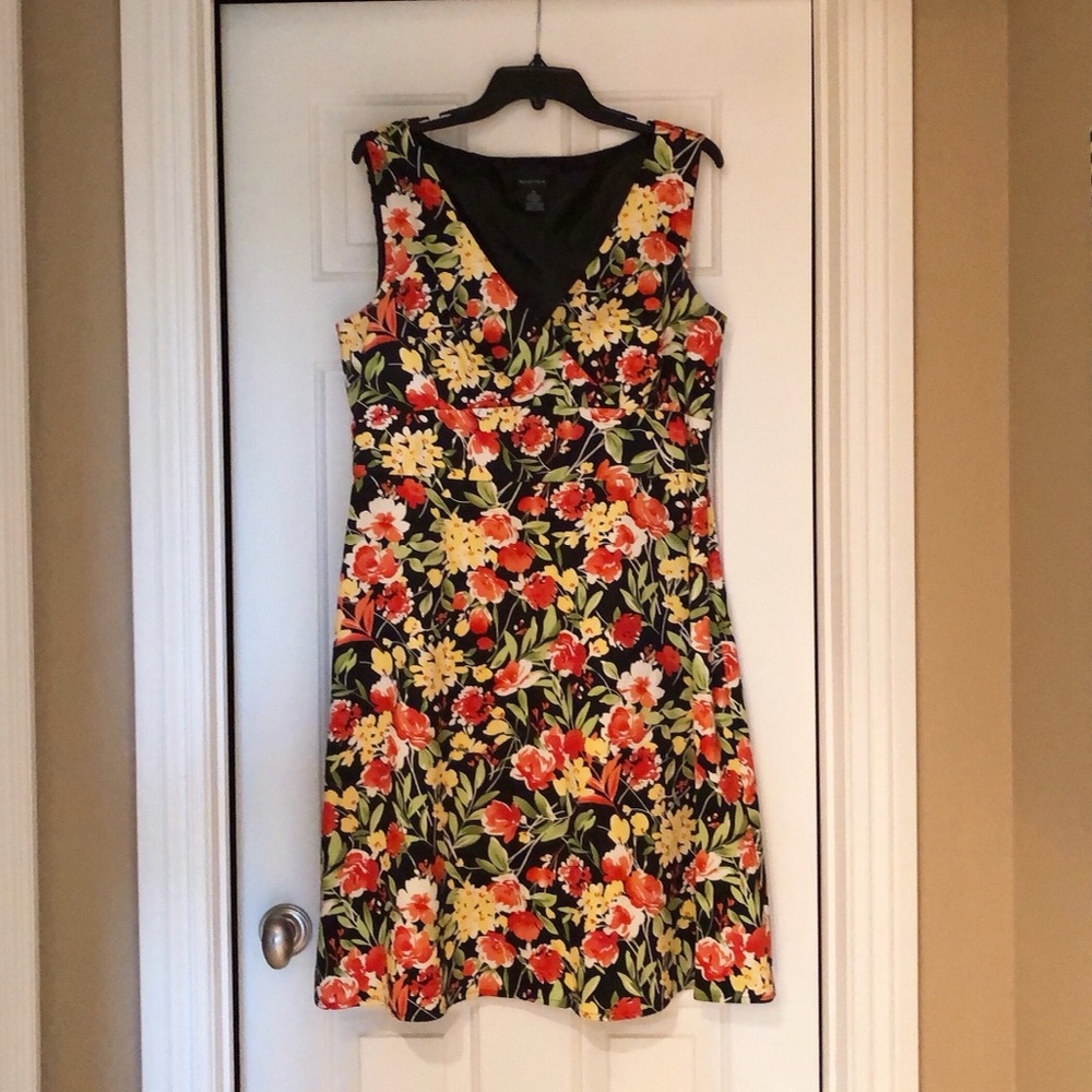 Spense Dress Womens Floral Pattern V-Neck Sleeveless